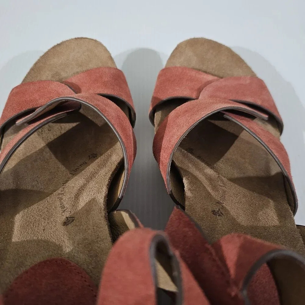 Sofft Casidy Wedge Platform Sandal Womens 11 Coral Orange Suede Jute Chunky - Picture 12 of 15
